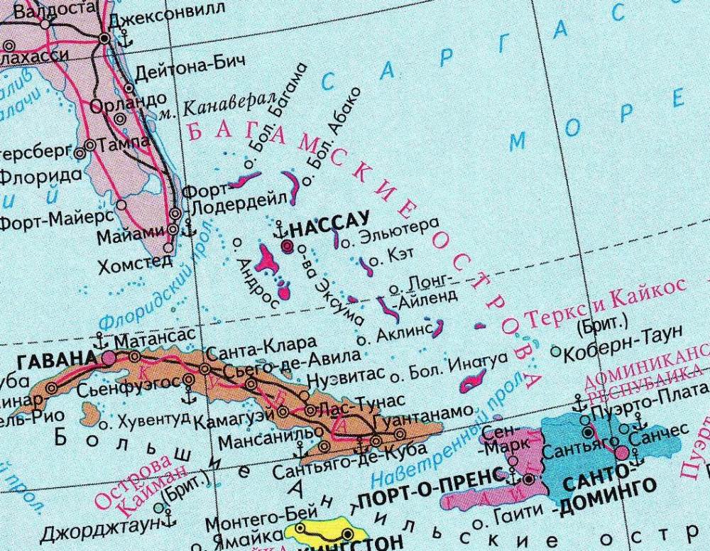 Карта Багамских островов.