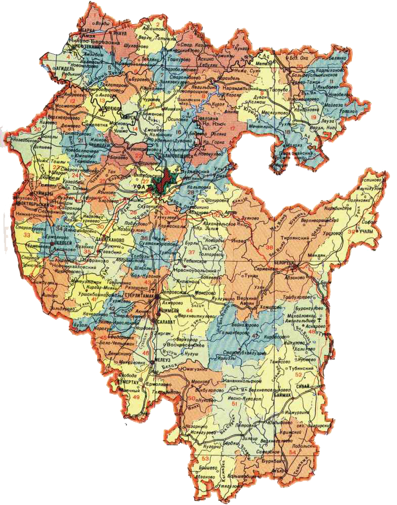 Карта Башкортостана.
