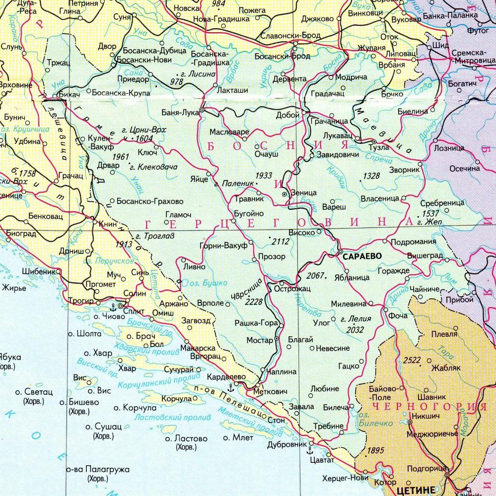 Карта Боснии и Герцеговины.