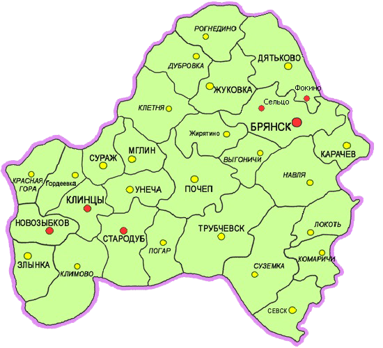 Карта Брянской области.
