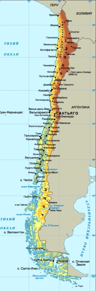 Карта Чили.
