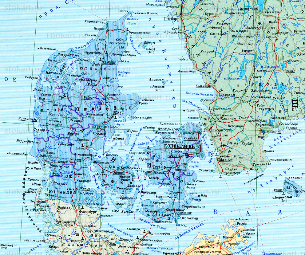 Карта Дании.