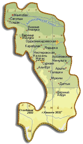 Карта Ингушетии.