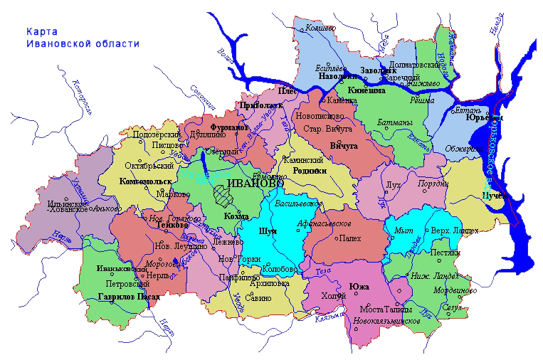 Карта Ивановской области.