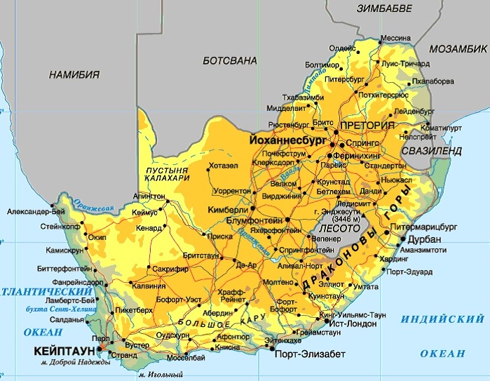 Карта ЮАР.