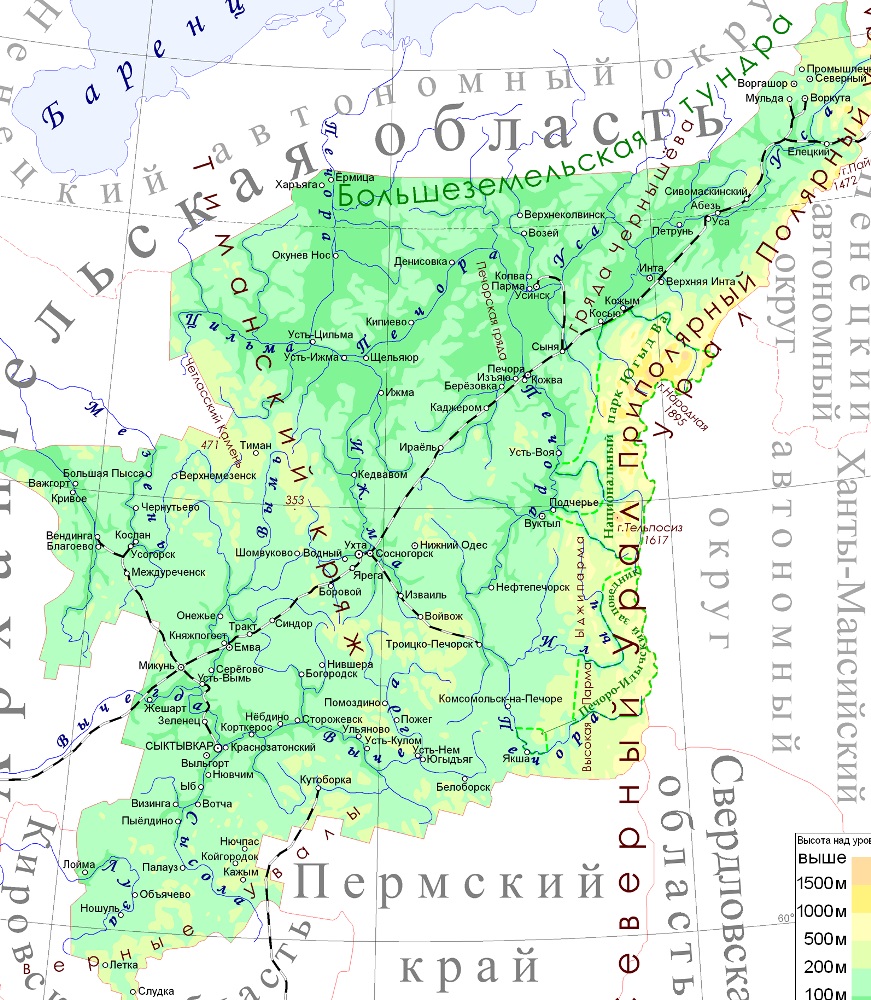 Карта Республики Коми.