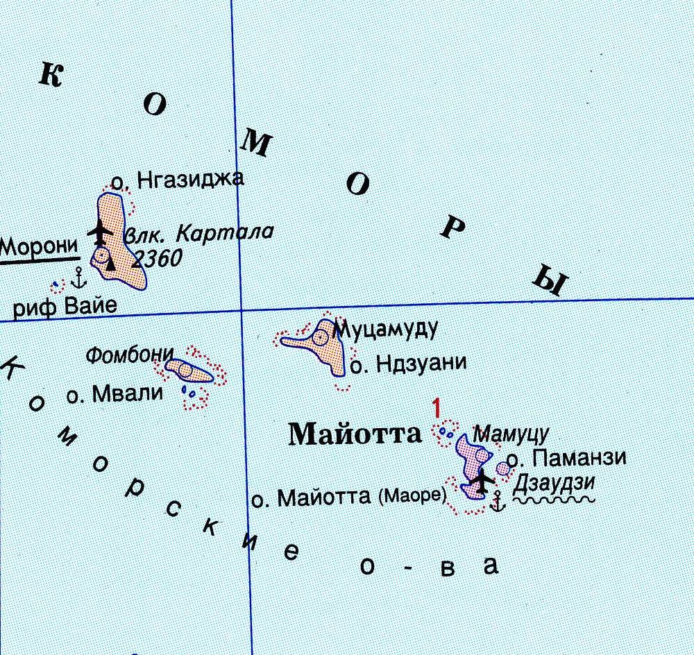 Карта Коморских островов.