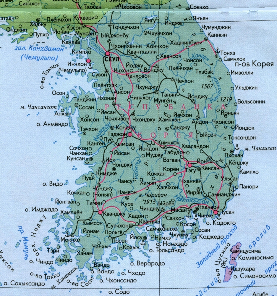 Карта Южной Кореи.
