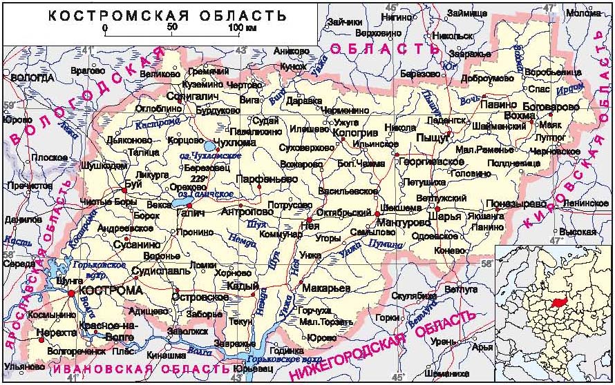 Карта Костромской области.