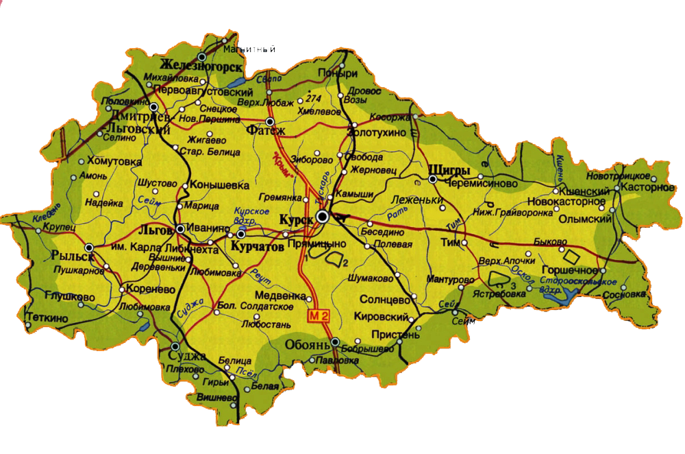 Карта Курской области.