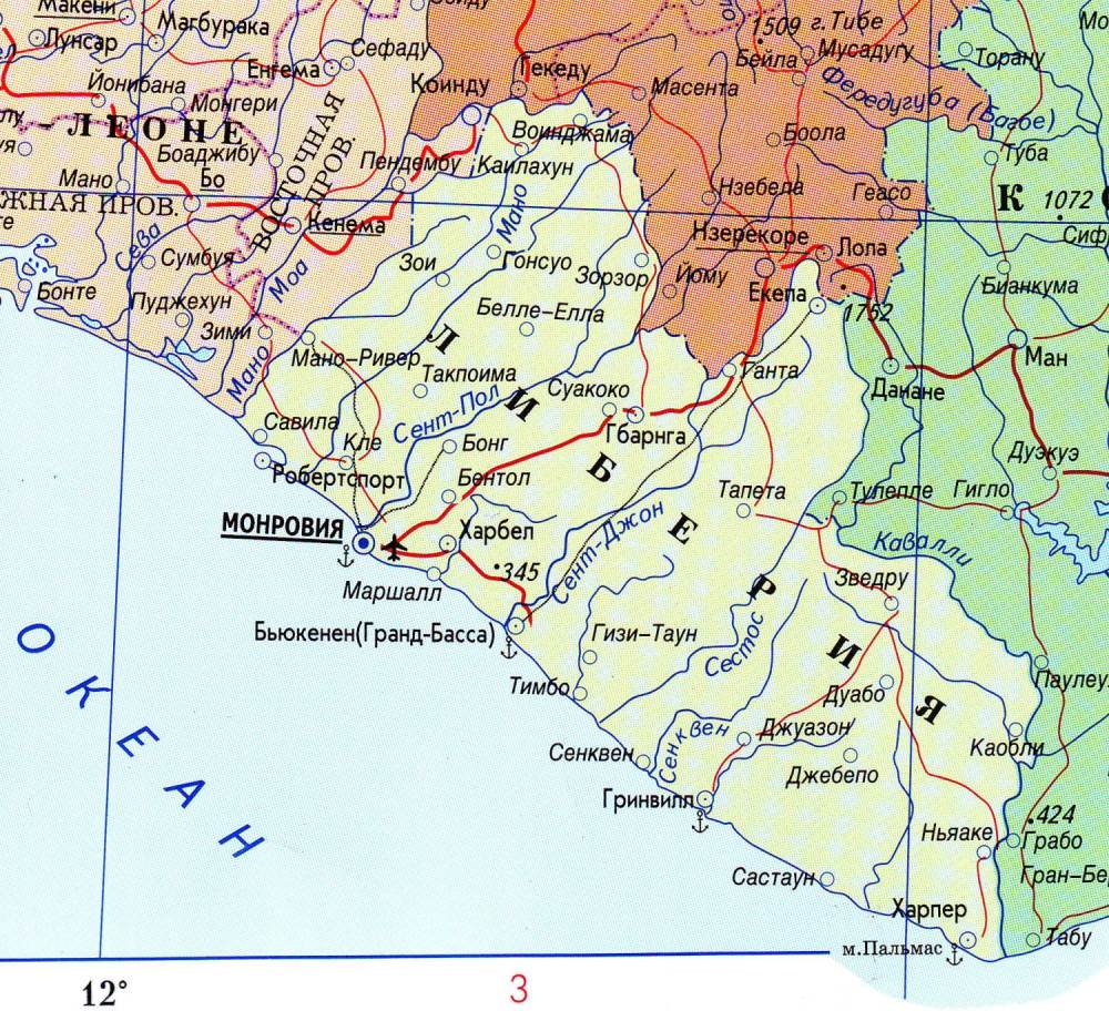 Карта Либерии.