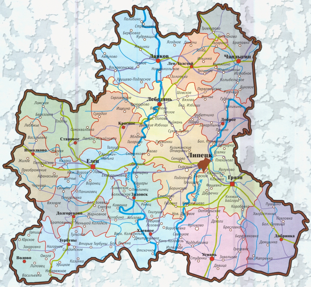 Карта Липецкой области.
