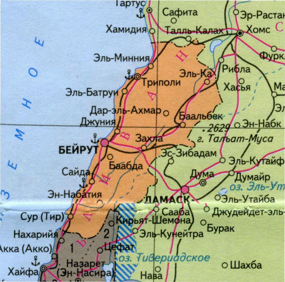 Карта Ливана.