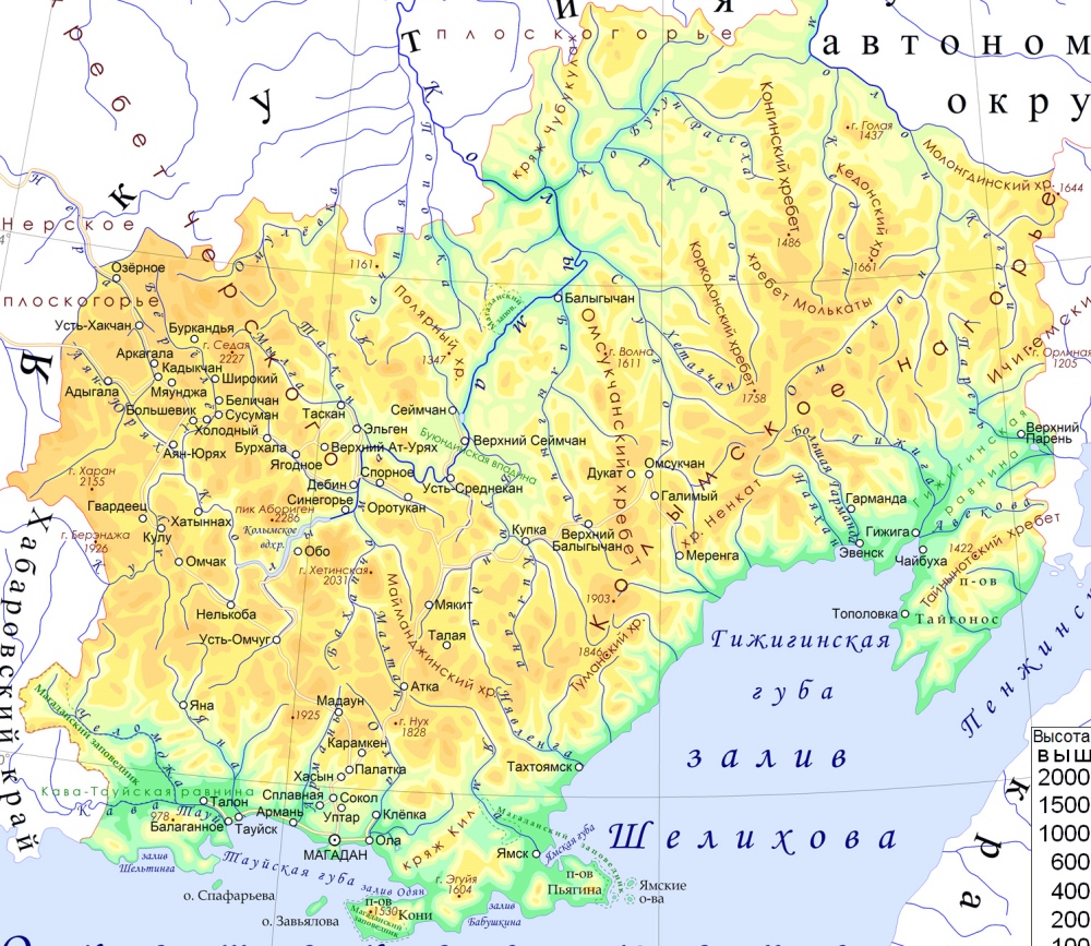 Карта Магаданской области.