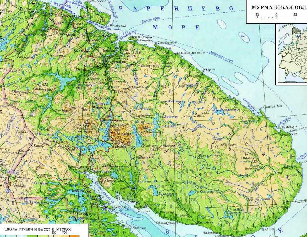 Карта Мурманской области.
