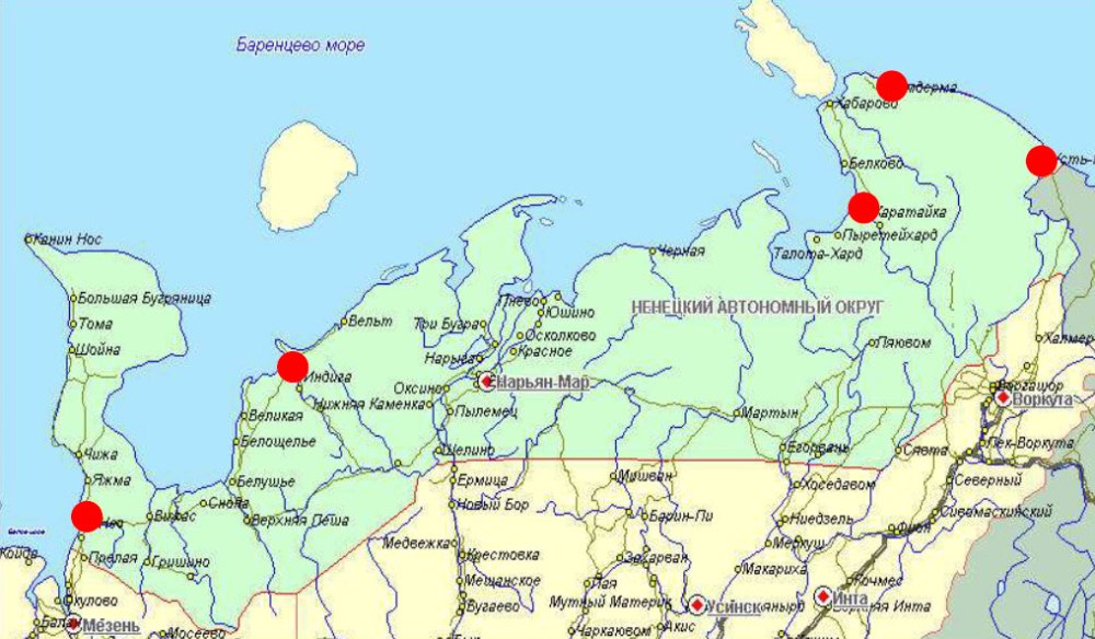 Карта Ненецкого АО.