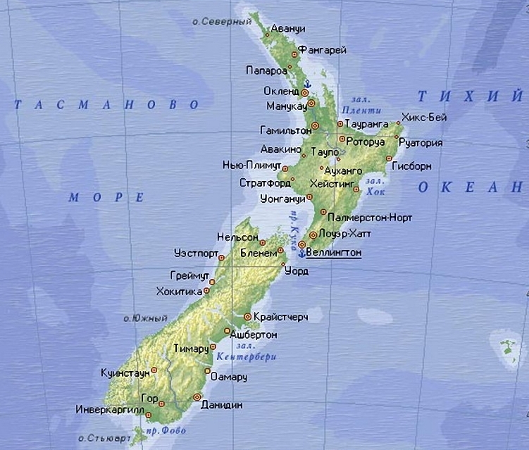 Карта Ново Зеландии.