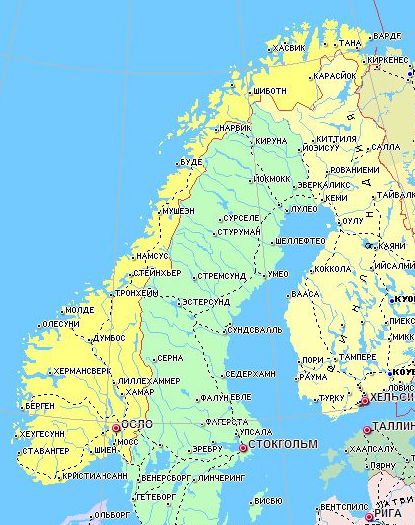 Карта Норвегии.