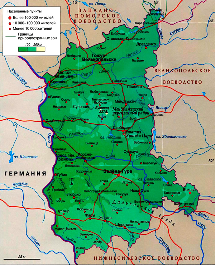 Карта Любушского воеводства.