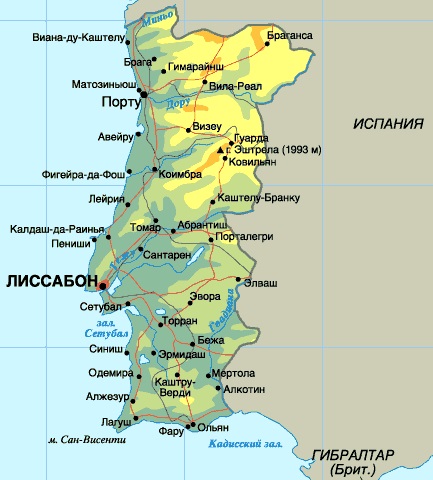 Карта Португалии.