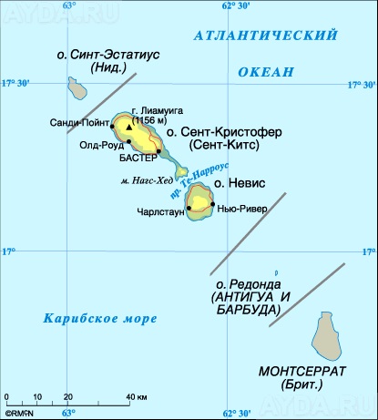 Карта Сент-Китс и Невис.