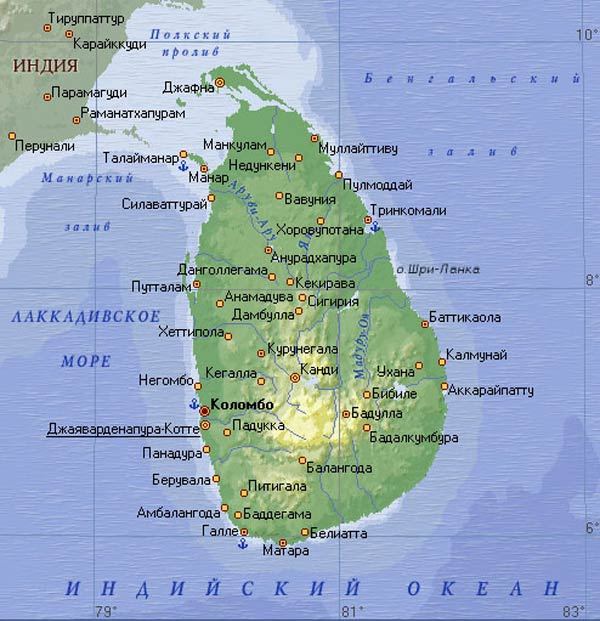 Карта Шри-Ланки.