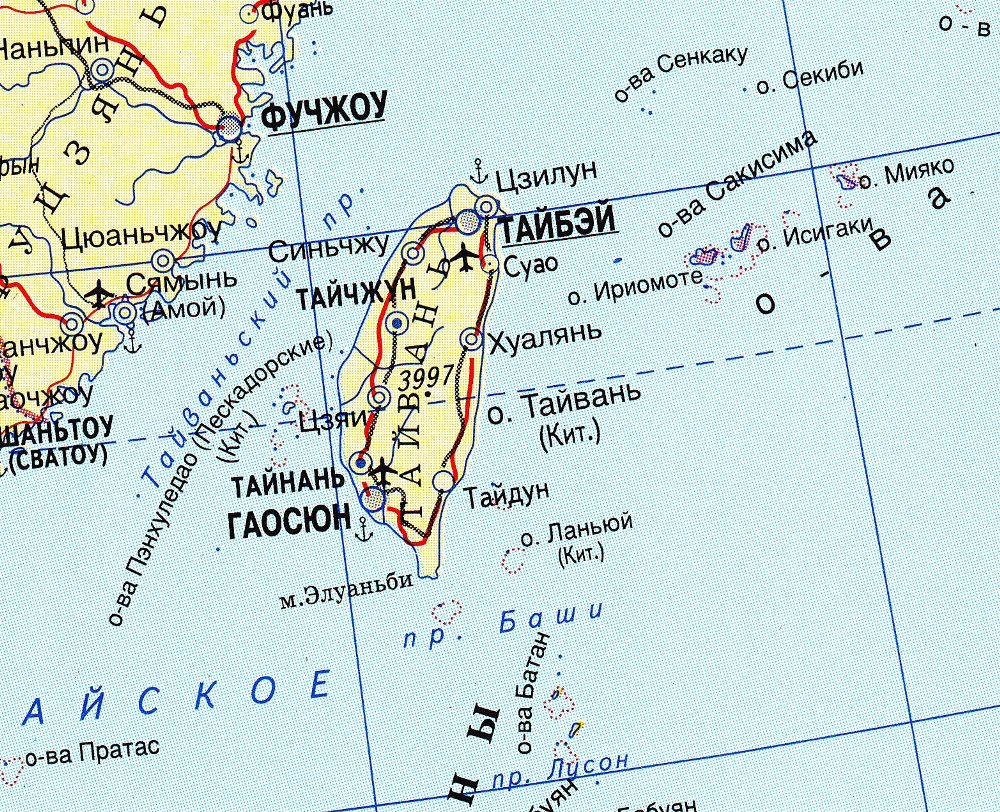 Карта Тайваня.