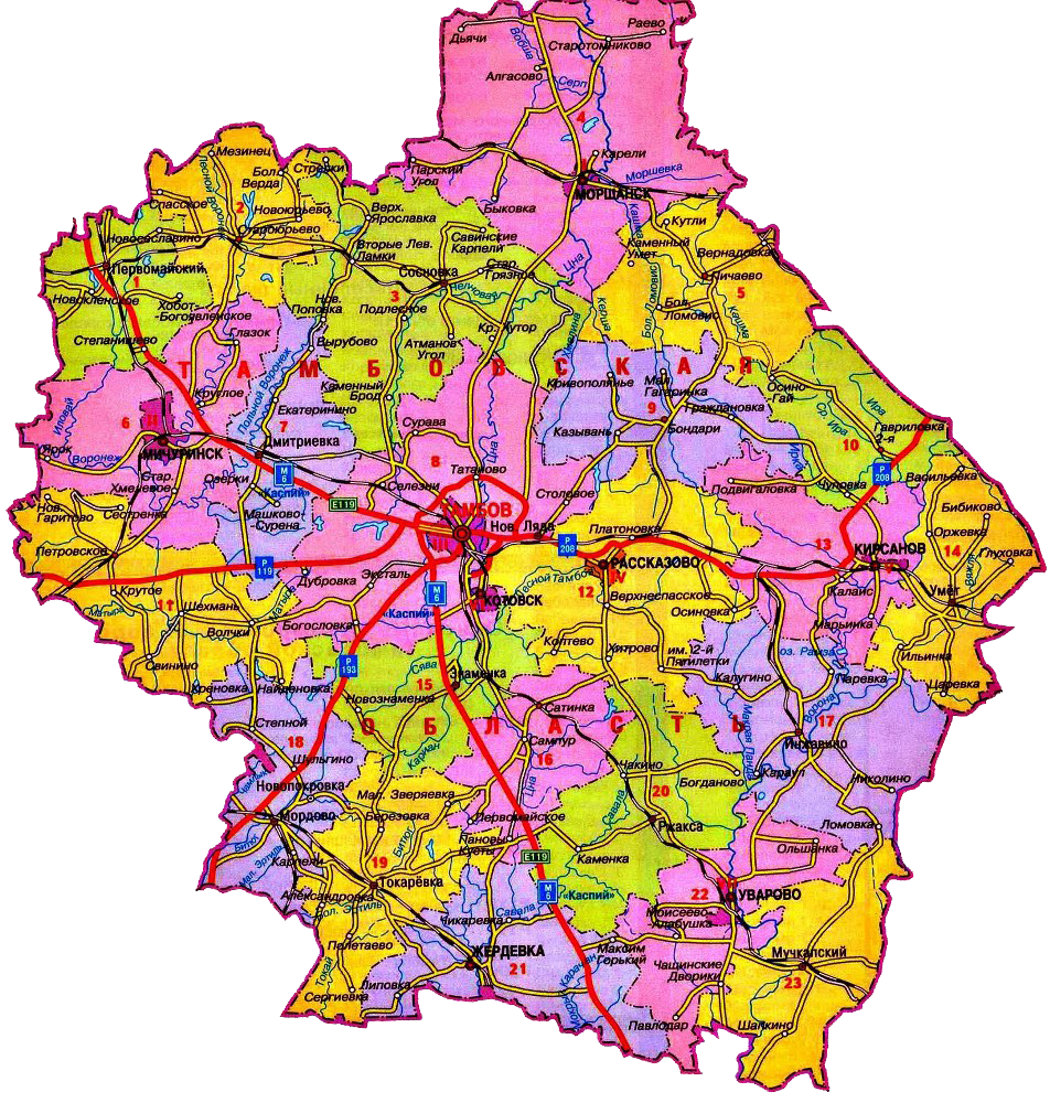 Карта Тамбовской области.