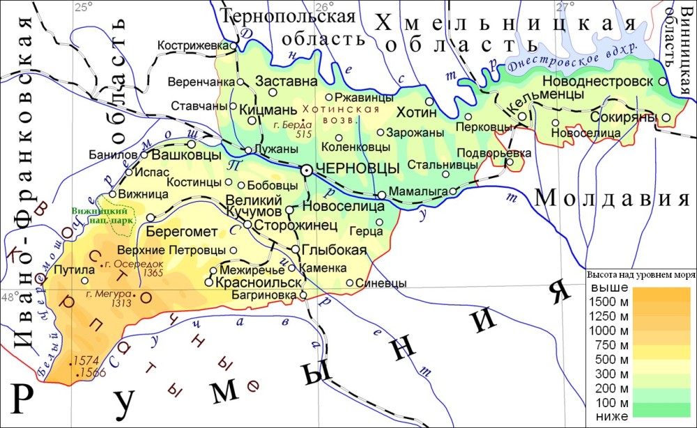 Карта Черновицкой области.