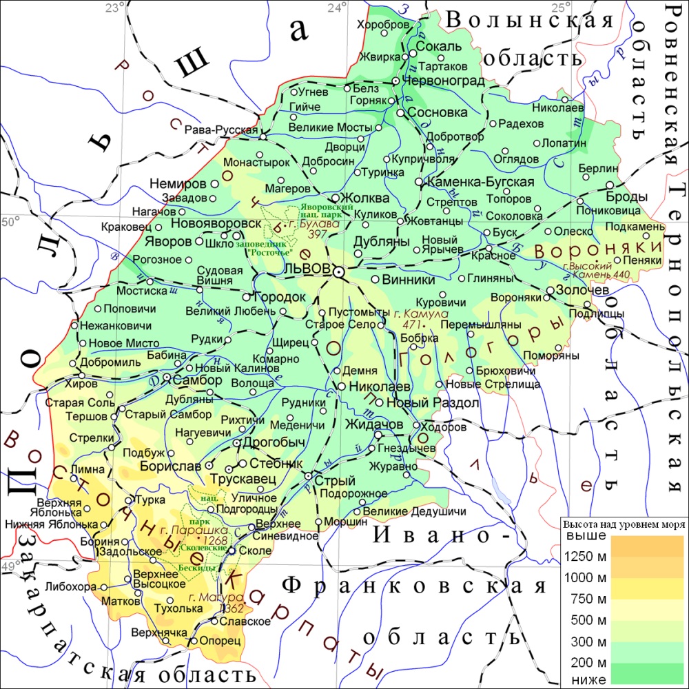 Карта Львовской области.