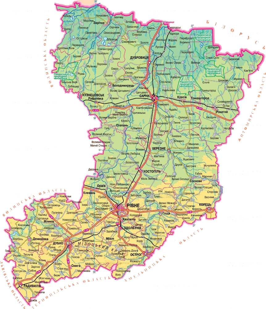 Карта Ровенской области.