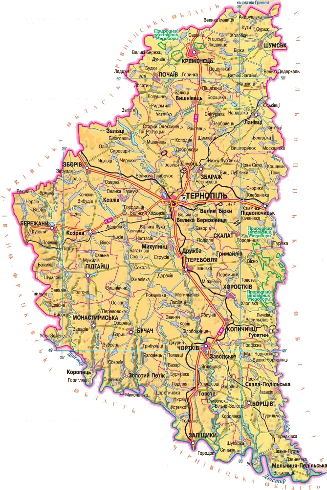 Карта Тернопольской области.