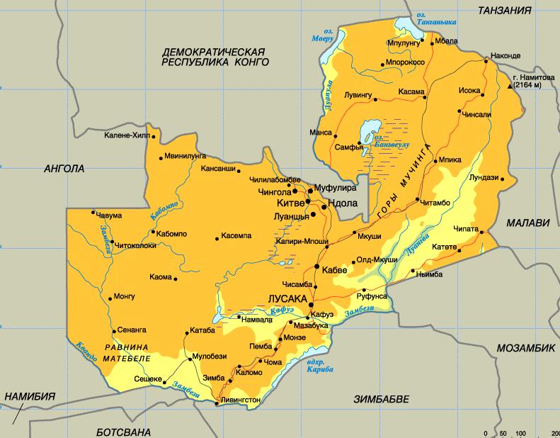 Карта Замбии.