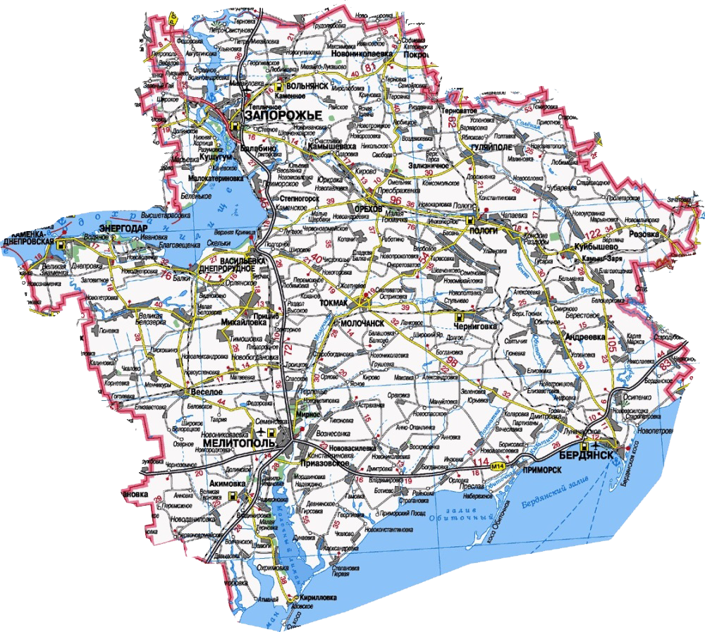 Карта Запорожской области.