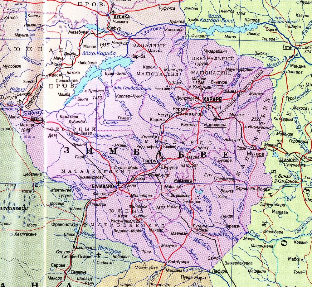 Карта Зимбабве.